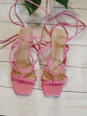 a new day Pink Lace-Up Square-Toe Strappy Heels